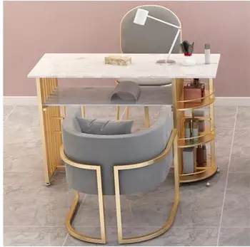 Чистая комбинация маникюрного стола и стула из красного мрамора простой маникюрный стол для макияжа в европейском стиле железный новый стиль