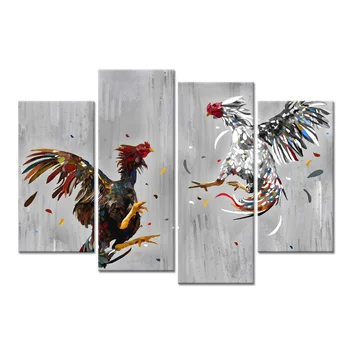 4 шт., курица для петушиных боев, абстрактная модульная фреска, настенный принт, художественный холст, плакат, Картины для гостиной, домашний декор
