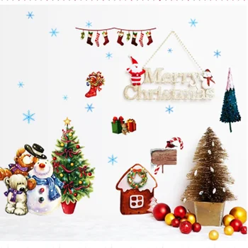 Сделай сам Рождественский домашний декор, наклейка на стену, наклейка на окно, Снеговик, медведь, наклейки на окно, рождественские наклейки на стену для детских комнат