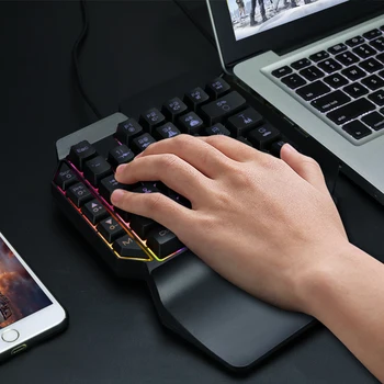 F6 USB Клавиатура Проводная для одной Руки 39 Клавиш Светящиеся Игровые Клавиатуры Для Планшета Красочная Эргономика Gamer Keycap С Подставкой Для рук