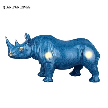 Европейская статуя носорога из голубой смолы, скульптура современного искусства, статуя дикого животного, Высококачественные украшения для дома, статуи для офиса