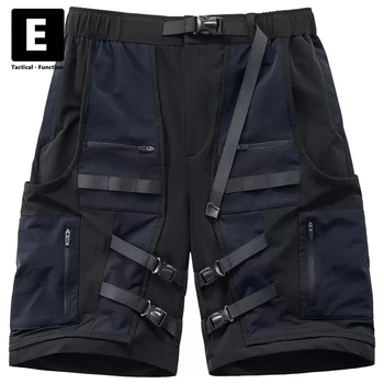 Techwear Шорты-карго Мужская уличная одежда лоскутные короткие брюки Летние шорты Тактическая функция Мужские плавки Harajuku