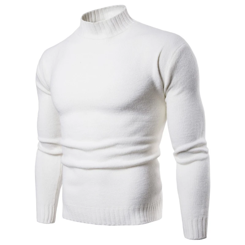 Осенне-зимний новый мужской свитер с высоким воротом и длинным рукавом, высококачественный тонкий однотонный вязаный пуловер, повседневная нижняя рубашка Изображение 0
