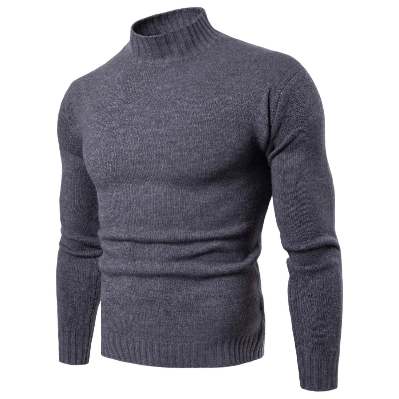 Осенне-зимний новый мужской свитер с высоким воротом и длинным рукавом, высококачественный тонкий однотонный вязаный пуловер, повседневная нижняя рубашка Изображение 1