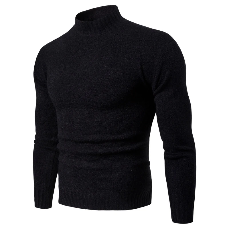 Осенне-зимний новый мужской свитер с высоким воротом и длинным рукавом, высококачественный тонкий однотонный вязаный пуловер, повседневная нижняя рубашка Изображение 2