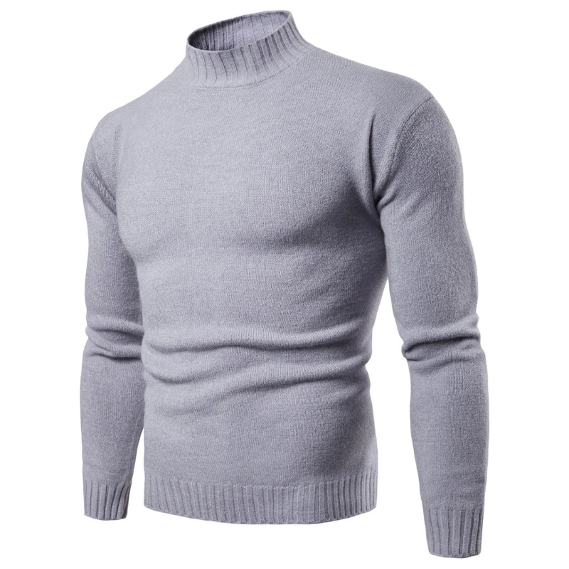 Осенне-зимний новый мужской свитер с высоким воротом и длинным рукавом, высококачественный тонкий однотонный вязаный пуловер, повседневная нижняя рубашка Изображение 4