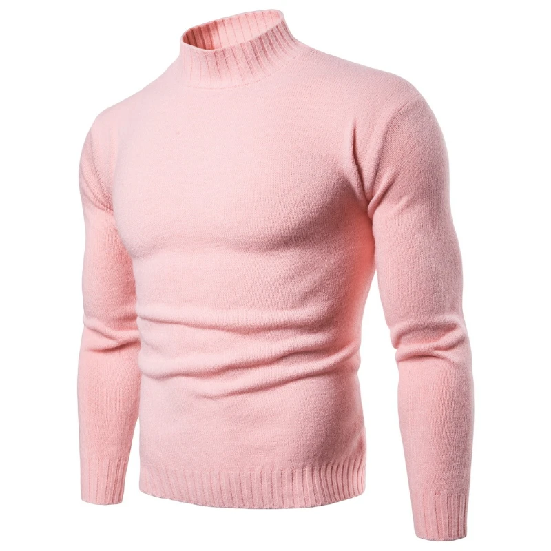 Осенне-зимний новый мужской свитер с высоким воротом и длинным рукавом, высококачественный тонкий однотонный вязаный пуловер, повседневная нижняя рубашка Изображение 3